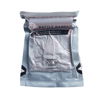 Battle Bandage® transparent compression wrap and sterile gauze pad kit front view.