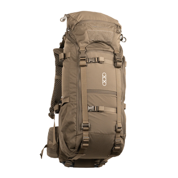 Eberlestock Brute 3500 pack in dry earth color highlighting minimalist exterior and rugged construction.