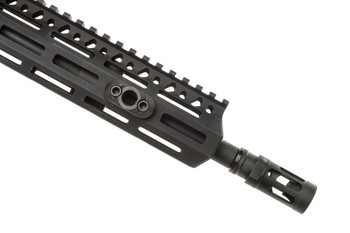 BCM GUNFIGHTER MCMR-SM QD Sling Mount black installed in M-LOK slot on BCM MCMR handguard showing low-profile fitment flush with rail surface and QD socket oriented for sling attachment