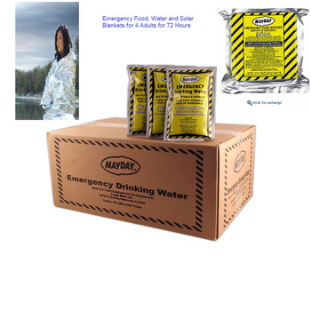 (1) Case of Water, (10) 3600 Calorie Bars and (4) Space Blankets (1) Case of Water, (10) 3600 Calorie Bars and (4) Space Blankets