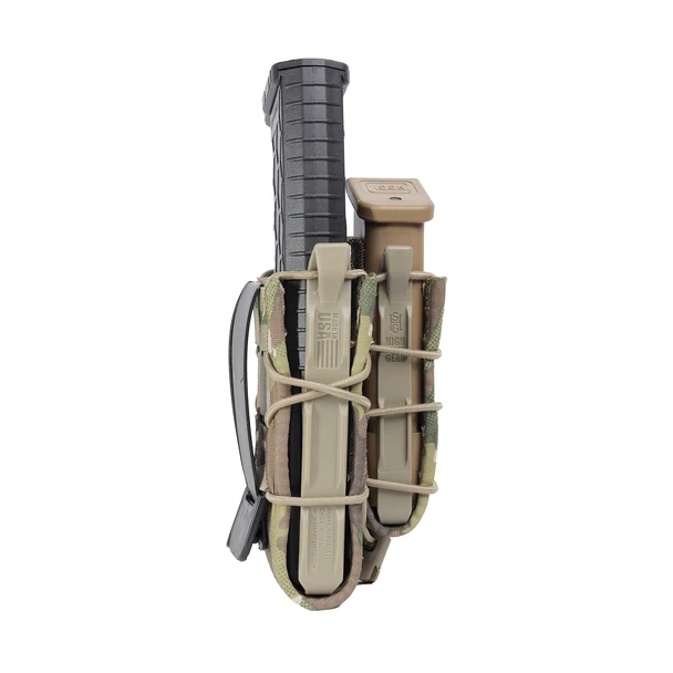 High Speed Gear Double Decker TACO rifle and pistol magazine pouch in olive drab, angled side view
