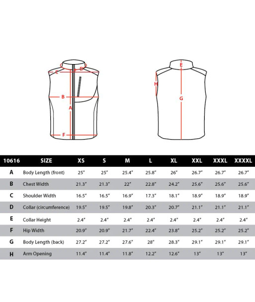 Condor Core Softshell Vest Sizing