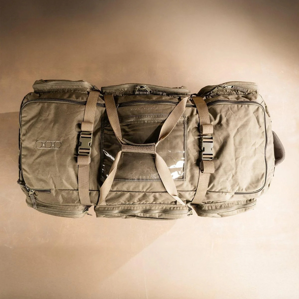 Top view of Hercules Duffel with top and side carry handles visible for easy transport