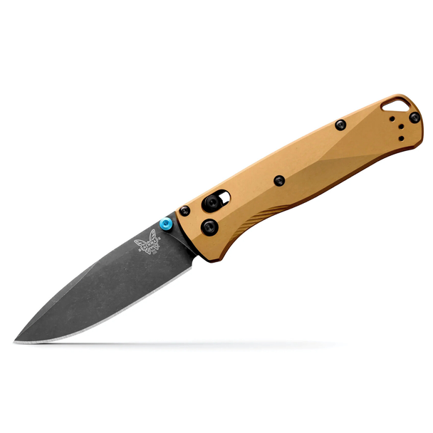 Benchmade Bugout knife open showing satin drop-point blade