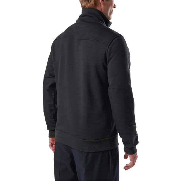 Rear view of 5.11 Job Shirt ¼ Zip 2.0 showing no-roll collar and durable ribbed hem. | Black