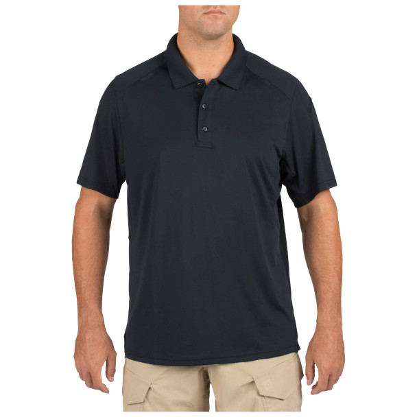 5.11 Helios Short Sleeve Polo front view performance polo shirt. | Dark Navy