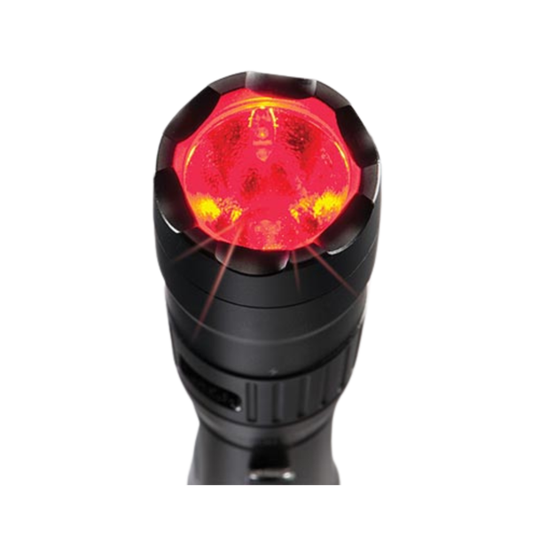 Pelican 7600 flashlight demonstrating red light mode for tactical applications