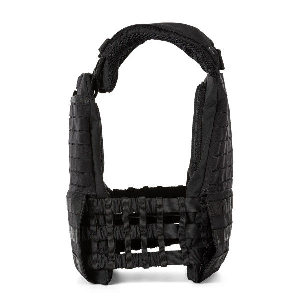 Side profile of 5.11 TacTec® Plate Carrier showing adjustable shoulder straps and skeletonized cummerbund.