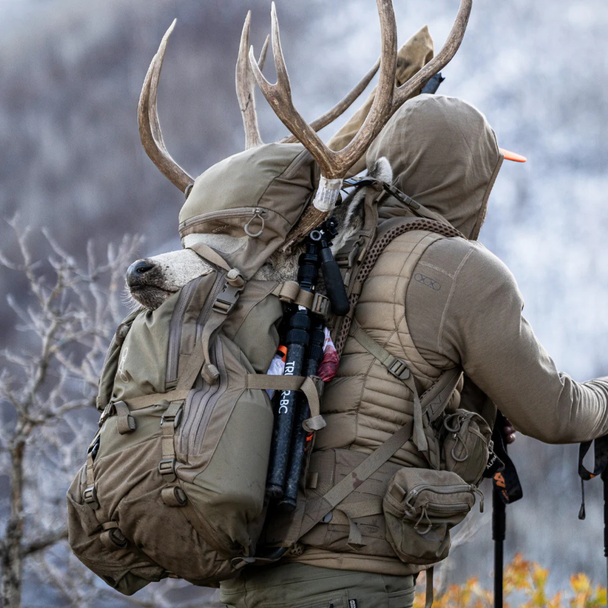 Eberlestock Brute 4500 pack used on western big game hunt hauling gear in mountainous terrain.