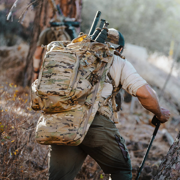 Eberlestock W2 Spectre Sniper Pack carrying rifle equipment through backcountry terrain