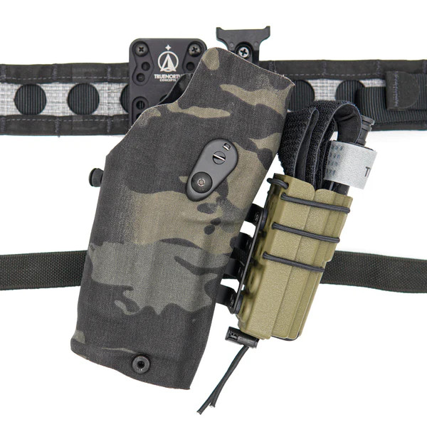 True North RHP aluminum holster mount installed on tactical belt with adjustable cant