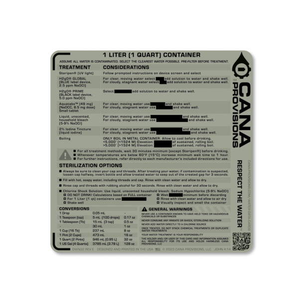 Cana Provisions X TacValve Water Data MODCAN