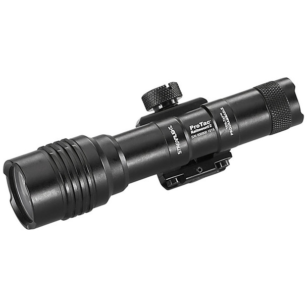 Streamlight ProTac Rail Mount 2 mounted on Picatinny rail of AR-style rifle