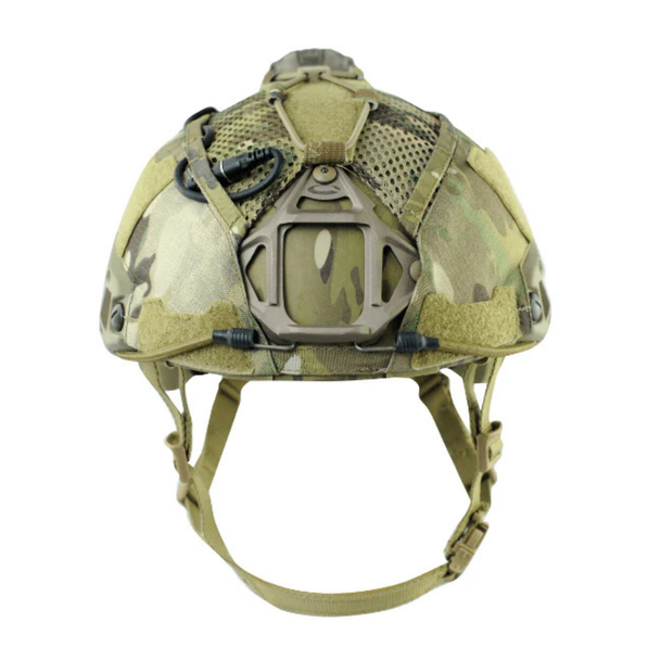 Agilite Ops-Core Maritime FAST SF Super High Cut Helmet Cover Gen 4 Multicam front view showing NVG mount cutout and elastic shock cord retention system