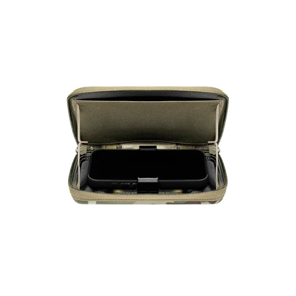 Agilite Battleshell 8019MTC1SZ Multicam interior view open with smartphone loaded in floating mount showing full screen visibility