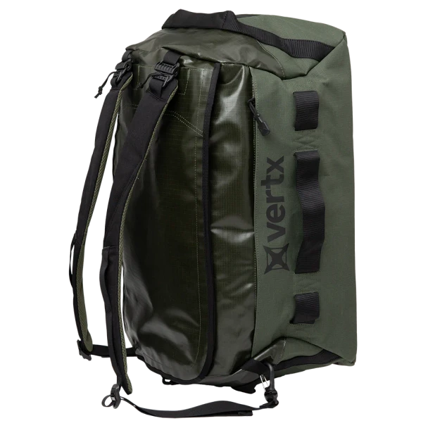 Vertx RLT 50L Duffel Bag VTX-VTX5096 Ranger Green full exterior front view showing top carry handles and Vertx logo
