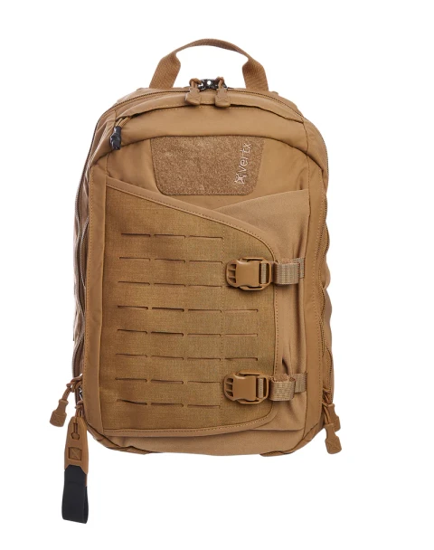 Vertx Siege 15L Sling Pack VTX5306 coyote brown full exterior front view showing MOLLE webbing panel, top grab handle, and side pocket