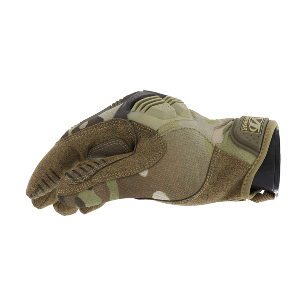 Mechanix M-Pact Glove Camo side profile view with fingers extended showing thumb construction and side panel stitching
