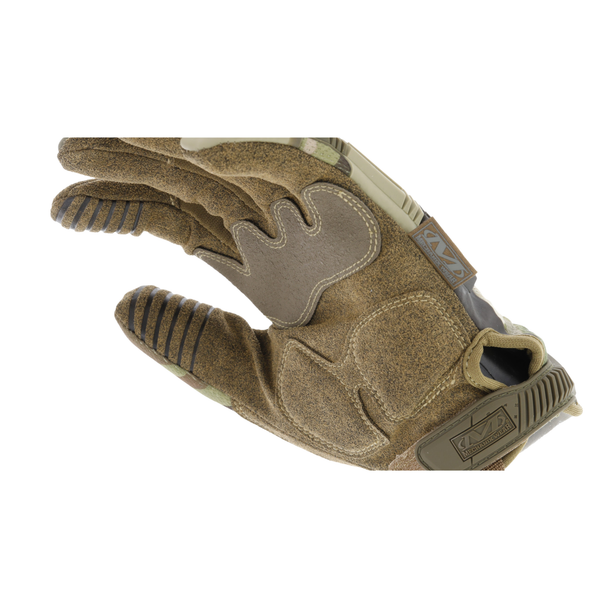 Mechanix M-Pact Glove Camo palm side view with fingers relaxed showing textured grip material and fingertip reinforcement