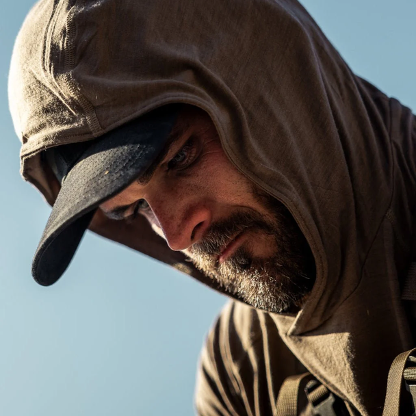 Eberlestock Lochsa 180 Merino Hoody - Dry Earth - Hood Up Detail