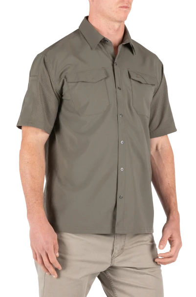 5.11 Tactical Freedom Flex Short Sleeve Shirt - Ranger Green - Three-Quarter View