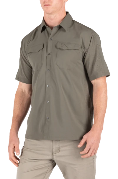 5.11 Tactical Freedom Flex Short Sleeve Shirt - Ranger Green - Front Angle View