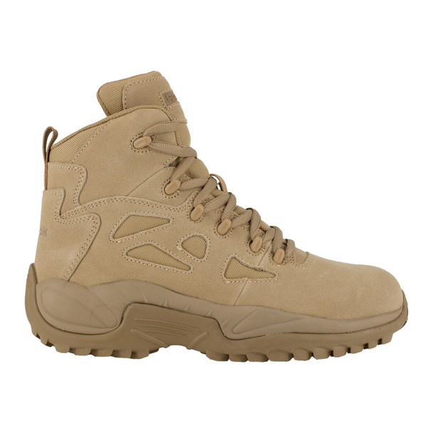 Reebok Rapid Response RB8694 Desert Tan right side profile view showing suede leather upper and rubber outsole