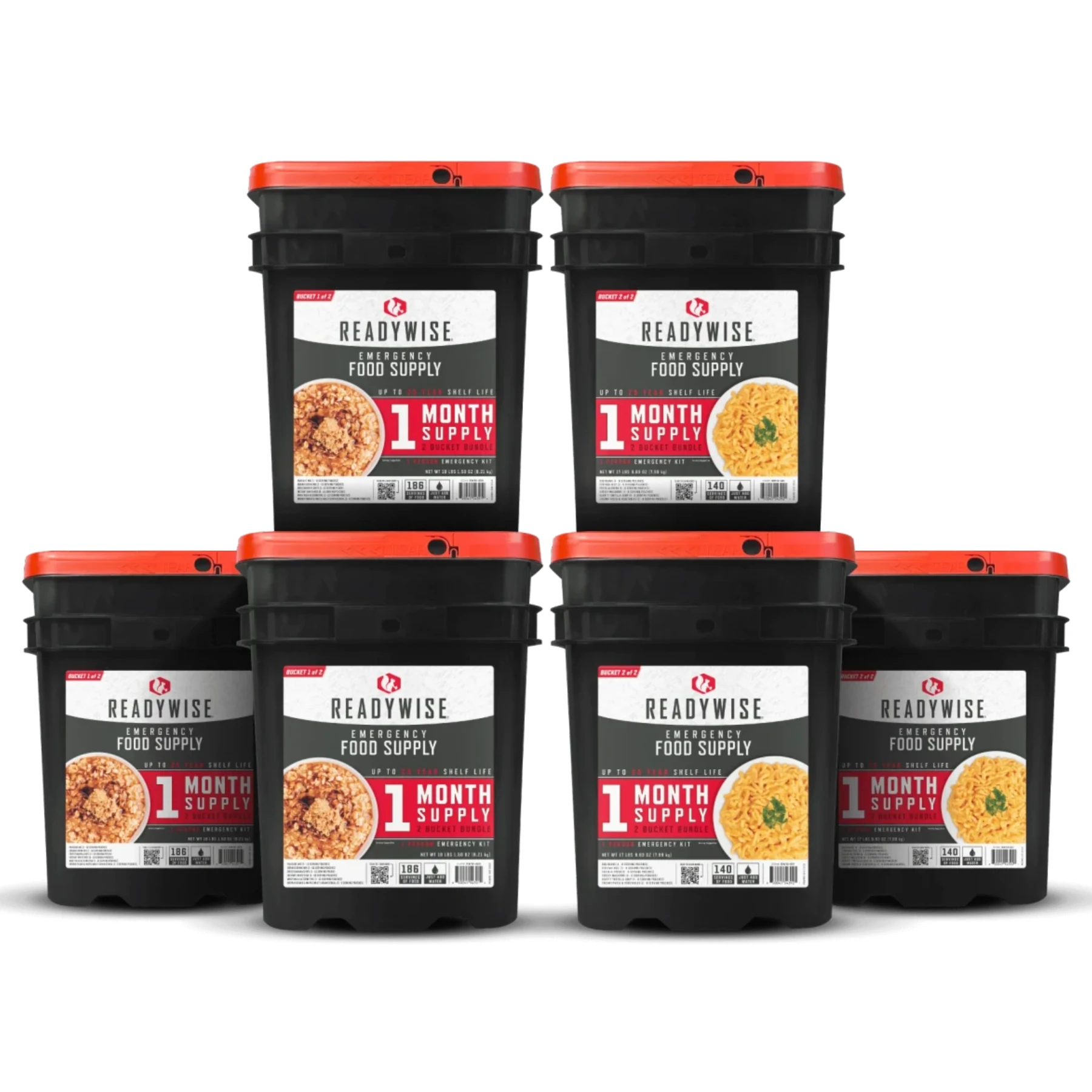 ReadyWise 1 Month Emergency Food Supply, six bucket stack