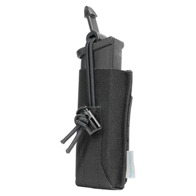 Black nylon single pistol mag pouch, bungee retention