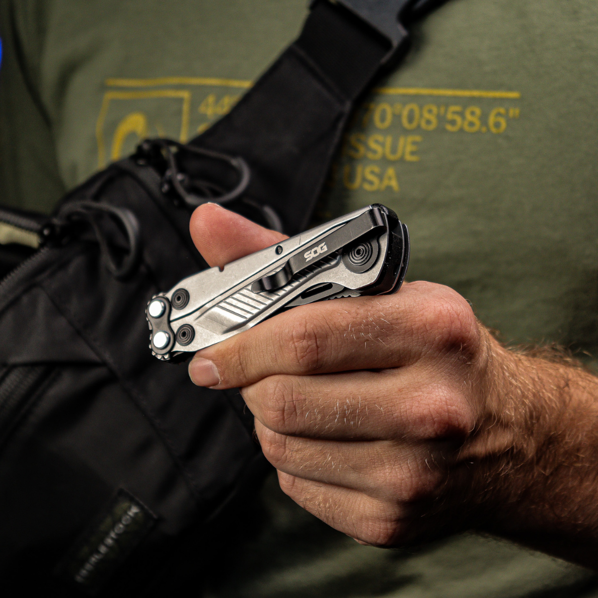 SOG multitool in hand
