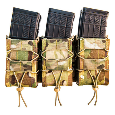 Multicam shingle-style triple rifle mag pouch with bungee retention