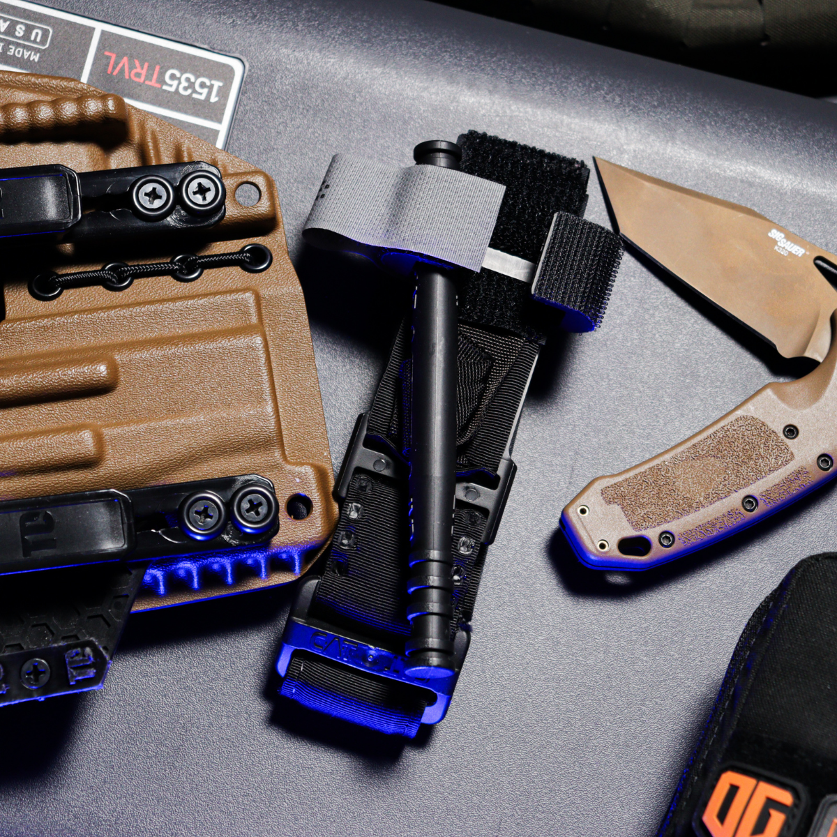 Tourniquet and folding knife close-up