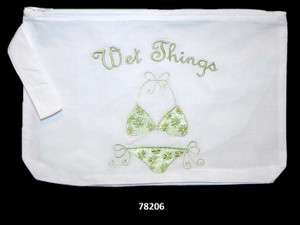 Cotton Wet Things Bag - White & Green - 23 x 33cm