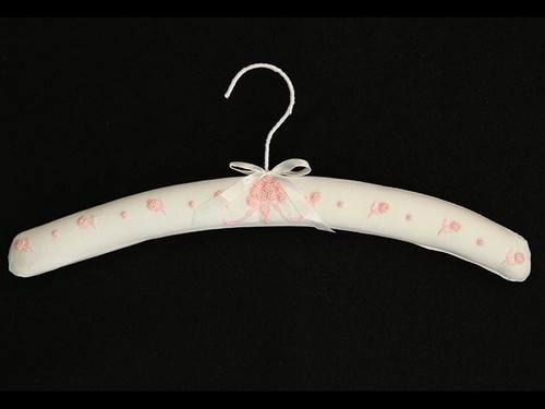 Set/2 White/Pink Floral Coathanger - 16"