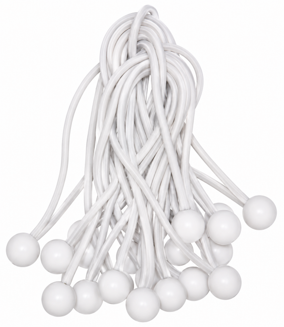 6" Economic White Ball Bungees 10 pc. Bag