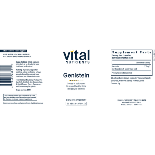 Genistein (60 Vegan Capsules) | Vital Nutrients Lable and Nutrition and Supplement Facts