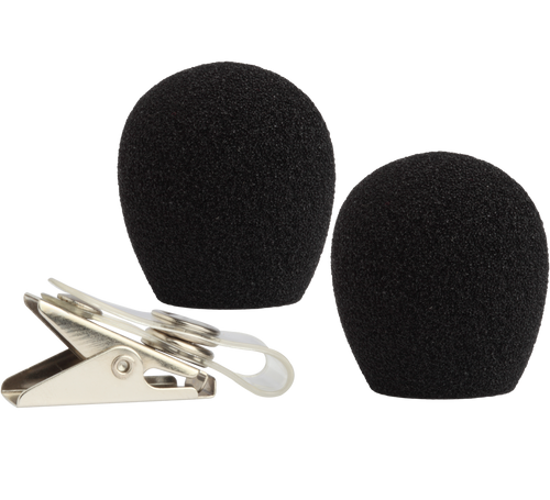 Black Foam Windscreens and Clothing Clip for all WH10, WH20 Headworn Microphones (Contains Two)