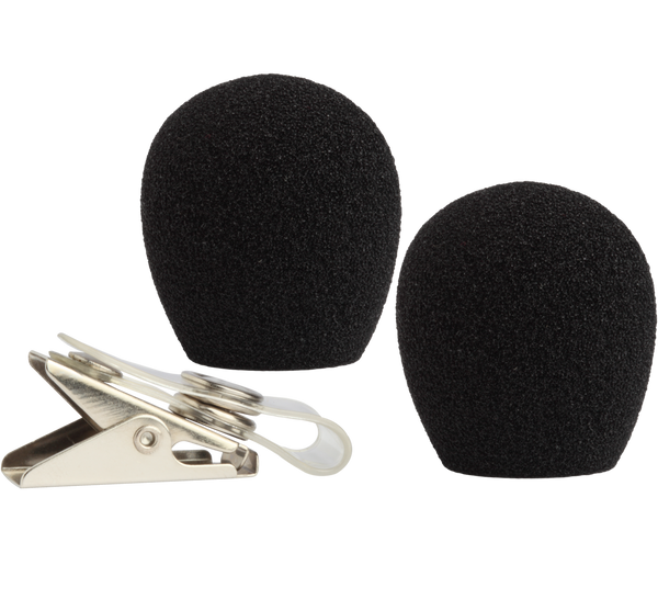 Black Foam Windscreens and Clothing Clip for all WH10, WH20 Headworn Microphones (Contains Two)