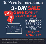Small Business Saturday & Sunday, and Cyber Monday sale! Save 15% off The Wizard's Hat @ thewizardshat.com