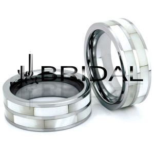 WILD GIRAFFE Tungsten band with double Mother-of-Pearl Shell inlay
