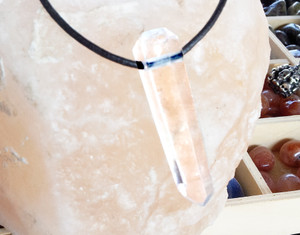 Clear Quartz 6 SIDED SINGLE POINT ON ADJUSTABLE LEATHER NECKLACE