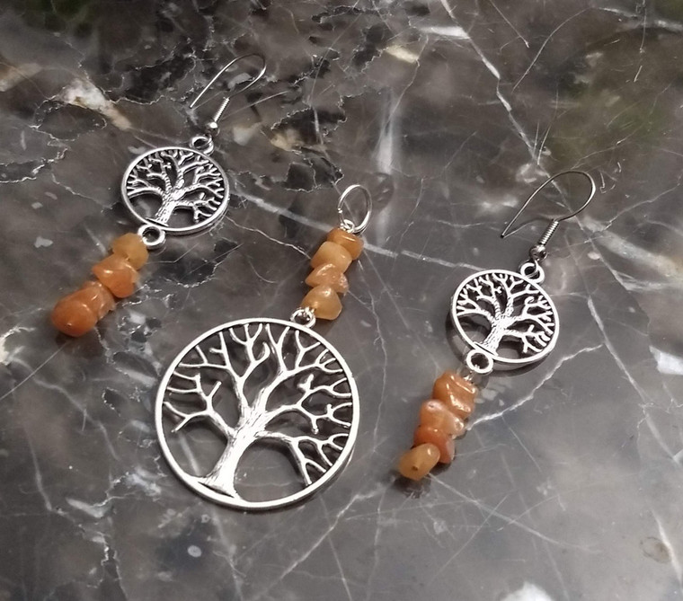 Large Tree of Life earrings with natural Stone Crystals