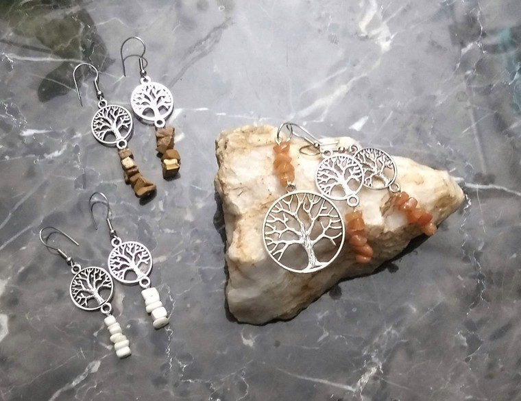 Small Tree of Life earrings with natural Stone Crystals