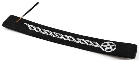 10" BLACK WOODEN BOAT BURNER - black wooden / white pentagran