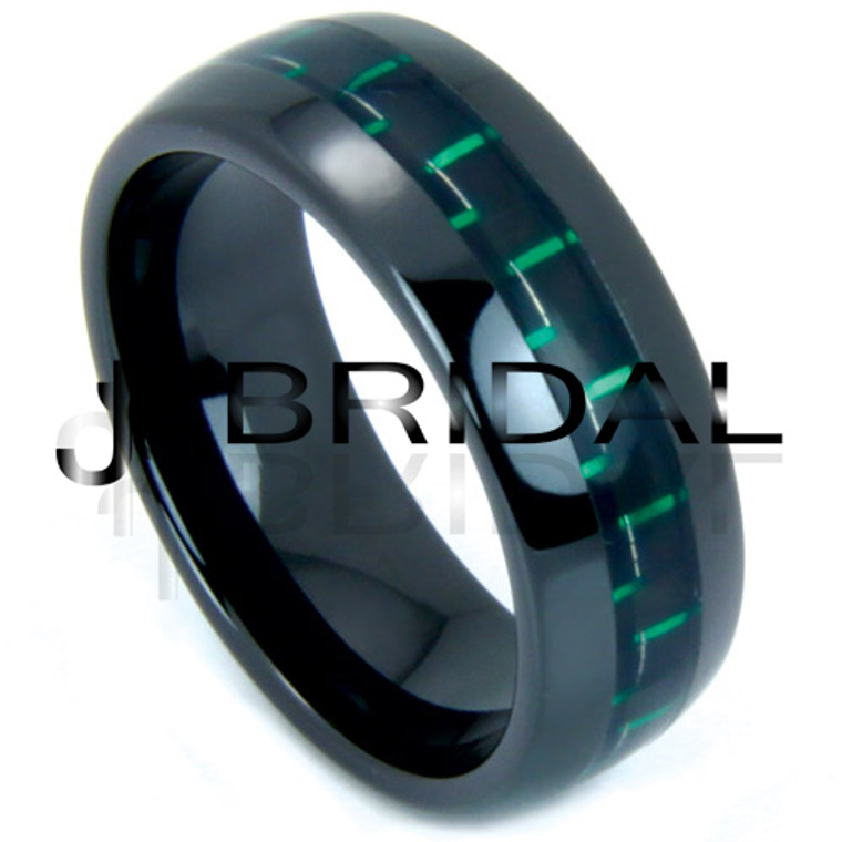 WILD GIRAFFE Black ceramic ring with green carbon fiber inlay