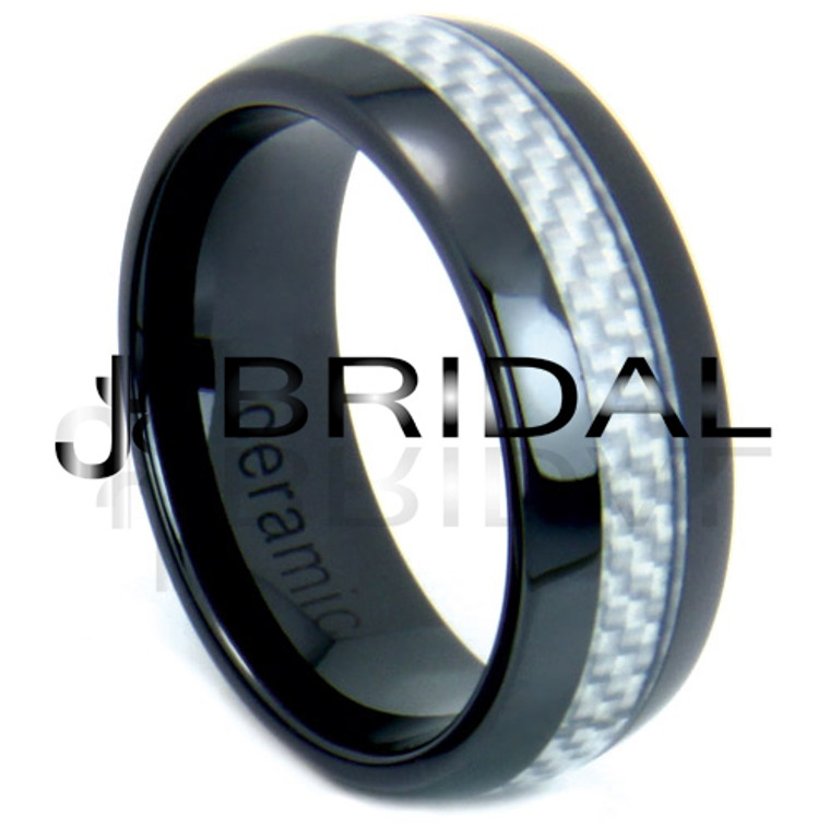WILD GIRAFFE Black ceramic ring with grey carbon fiber inlay