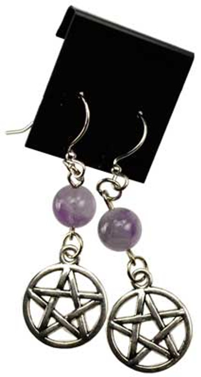 Pentagram earrings with Natural Amethyst