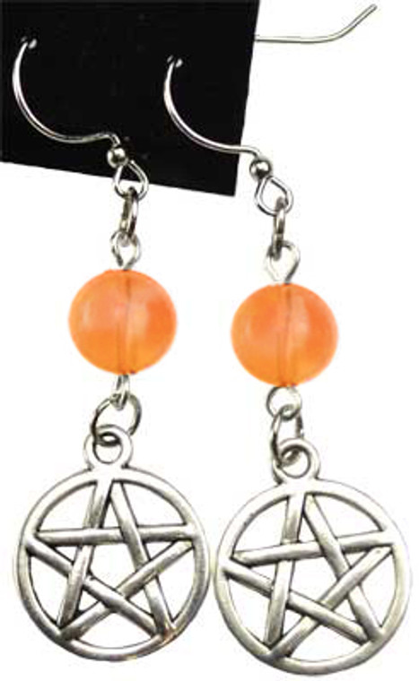 Pentagram Earrings with Natural Orange-red Aventurine