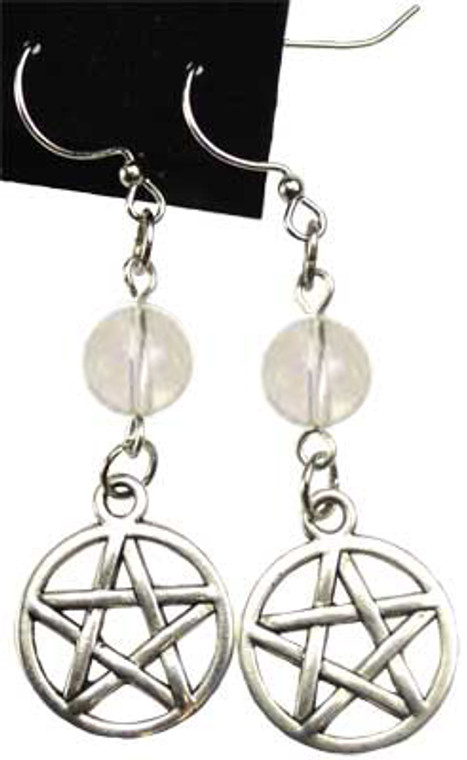 Pentagram Earrings With Natural Quartz