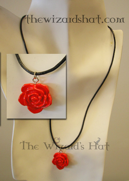 3D Red Rose Lucite charm necklace on Leather